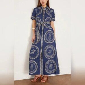 ALÉMAIS Oceane Short-Sleeve Linen Midi Shirt Dress